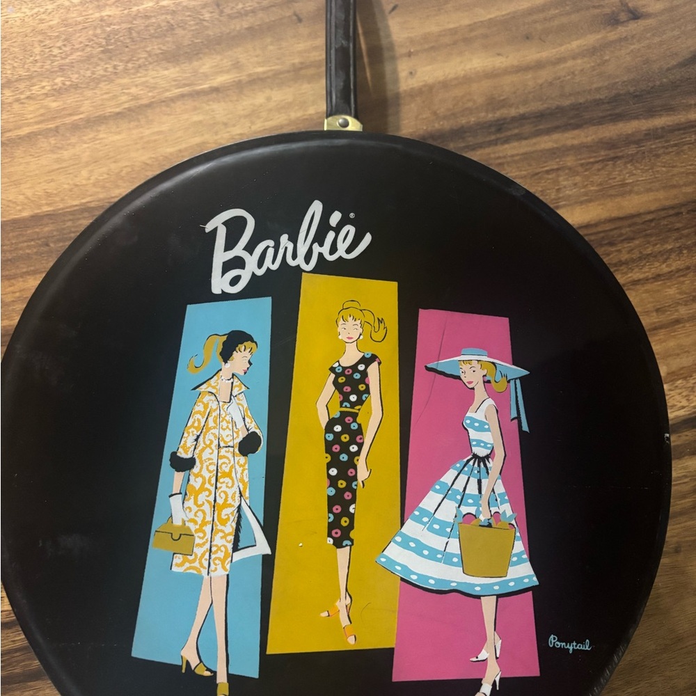 Vintage 1961 Barbie and Ken dolls with two cases, clothes and accessories.